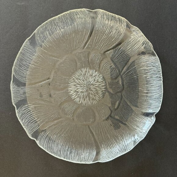 Vintage Clear Glass Floral Pattern Serving Platter Plate Textured Design 13" - Picture 1 of 4